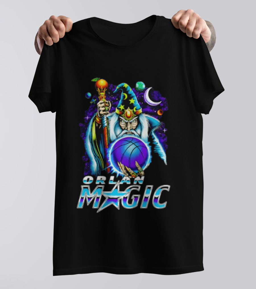 Wizar Orlando Magic Wizard Basketball Planets Stars T-Shirt