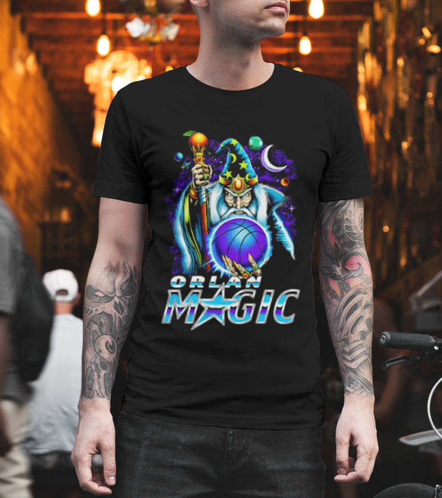 Wizar Orlando Magic Wizard Basketball Planets Stars T-Shirt