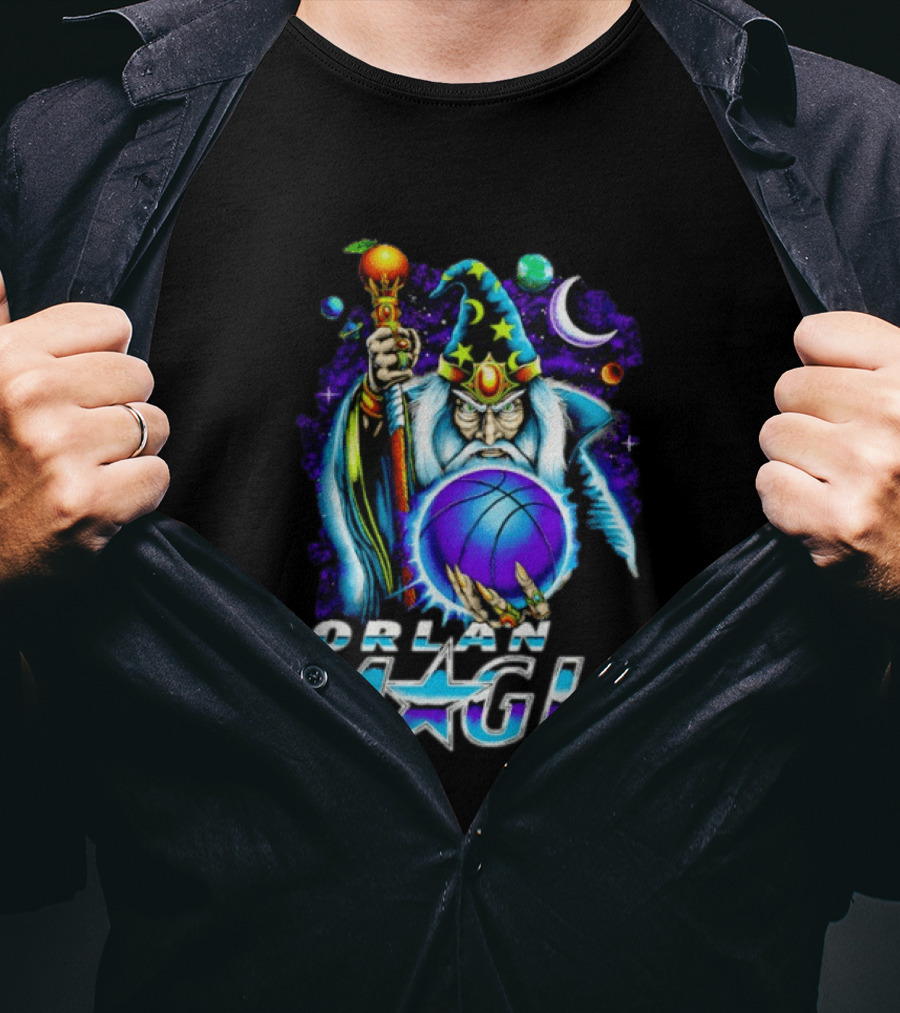 Wizar Orlando Magic Wizard Basketball Planets Stars T-Shirt