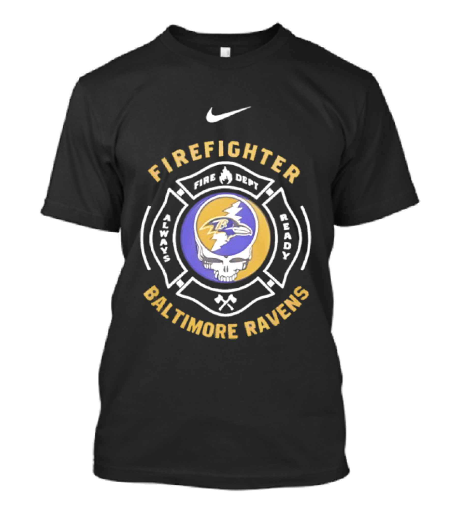 Nike Baltimore Ravens Grateful Dead Firefighter Ravens Heads SFDNY Station 26 Engine 58 T-Shirt