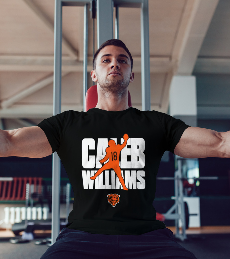 Caleb Williams 18 Chicago Bears Football Quarterback Silhouette With Orange Team T-Shirt