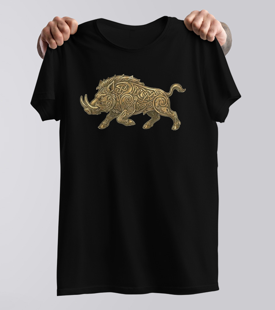 Celtic Boar Norse Mythology Symbolic Artwork With Intricate Knotwork T-Shirt