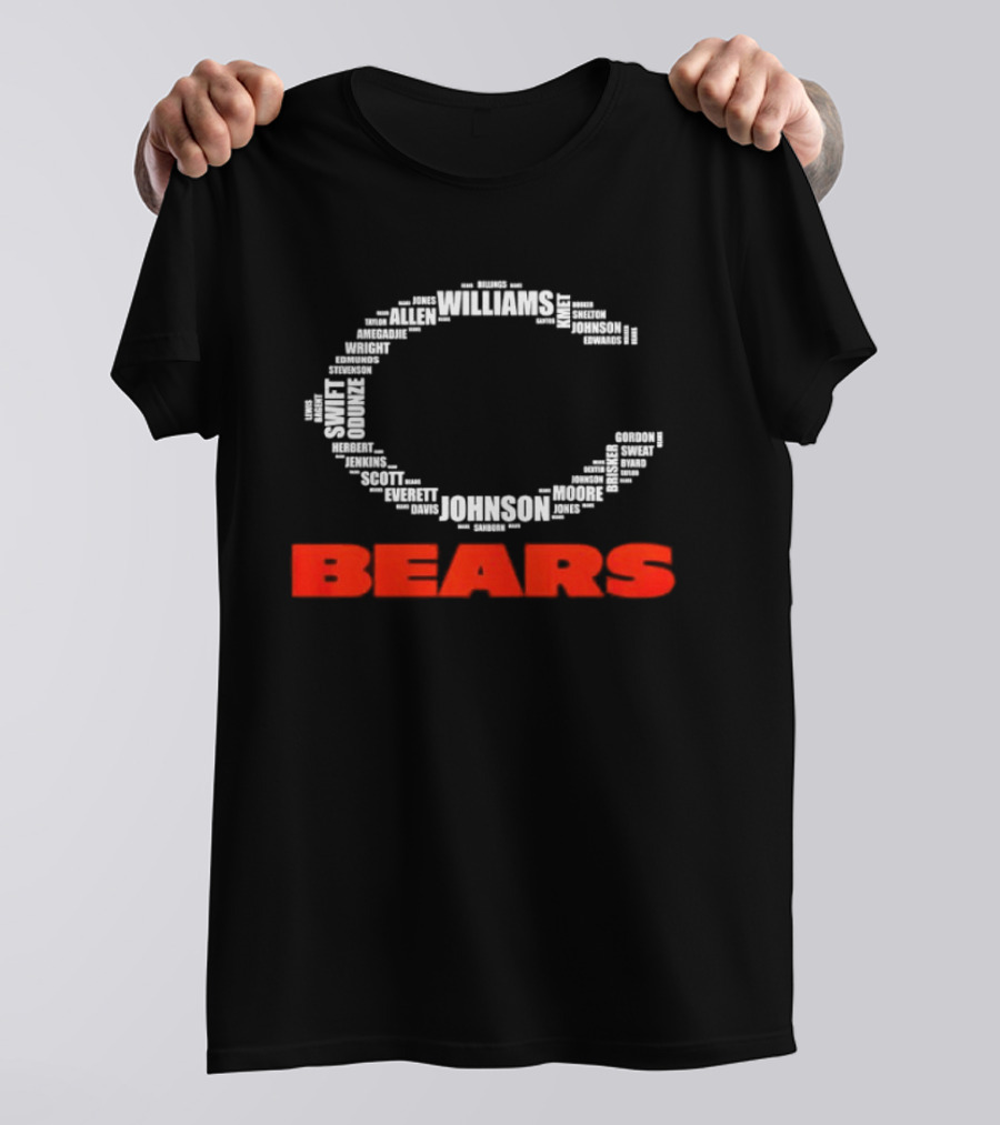 Chicago Bears Player Names Forming Iconic C Logo Team Roster T-Shirt