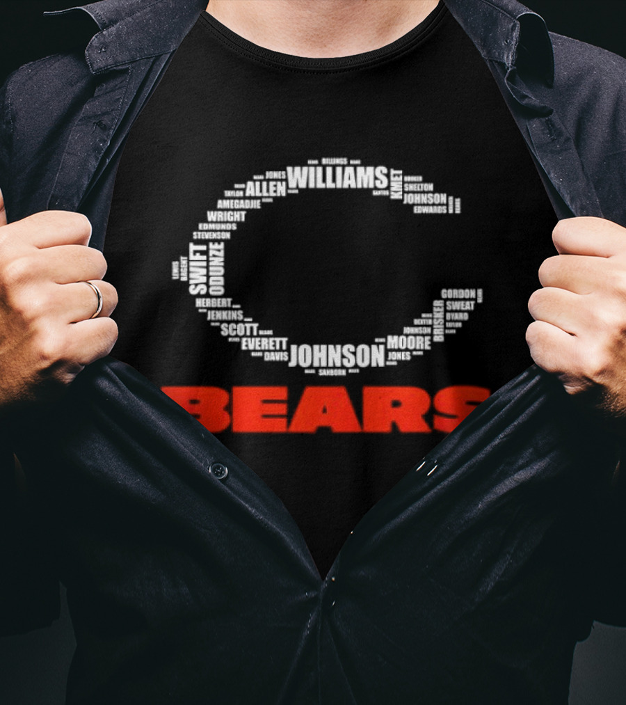 Chicago Bears Player Names Forming Iconic C Logo Team Roster T-Shirt