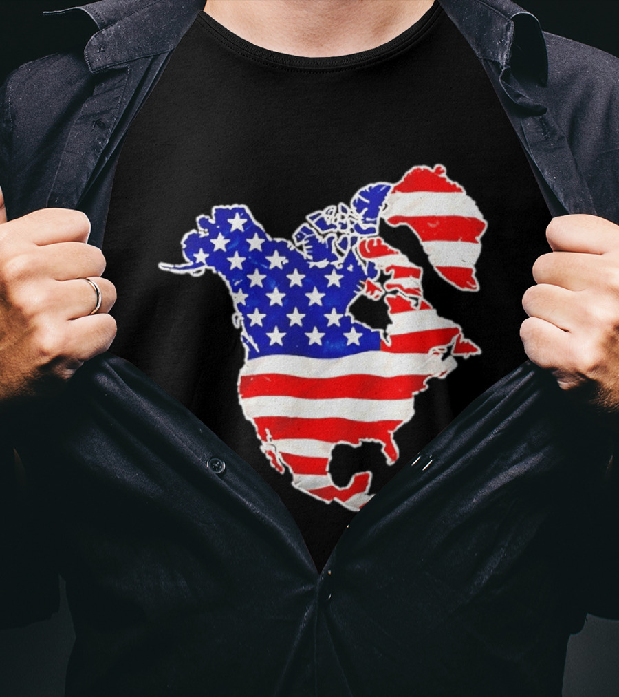 North America US Flag Continent Map Stars And Stripes T-Shirt