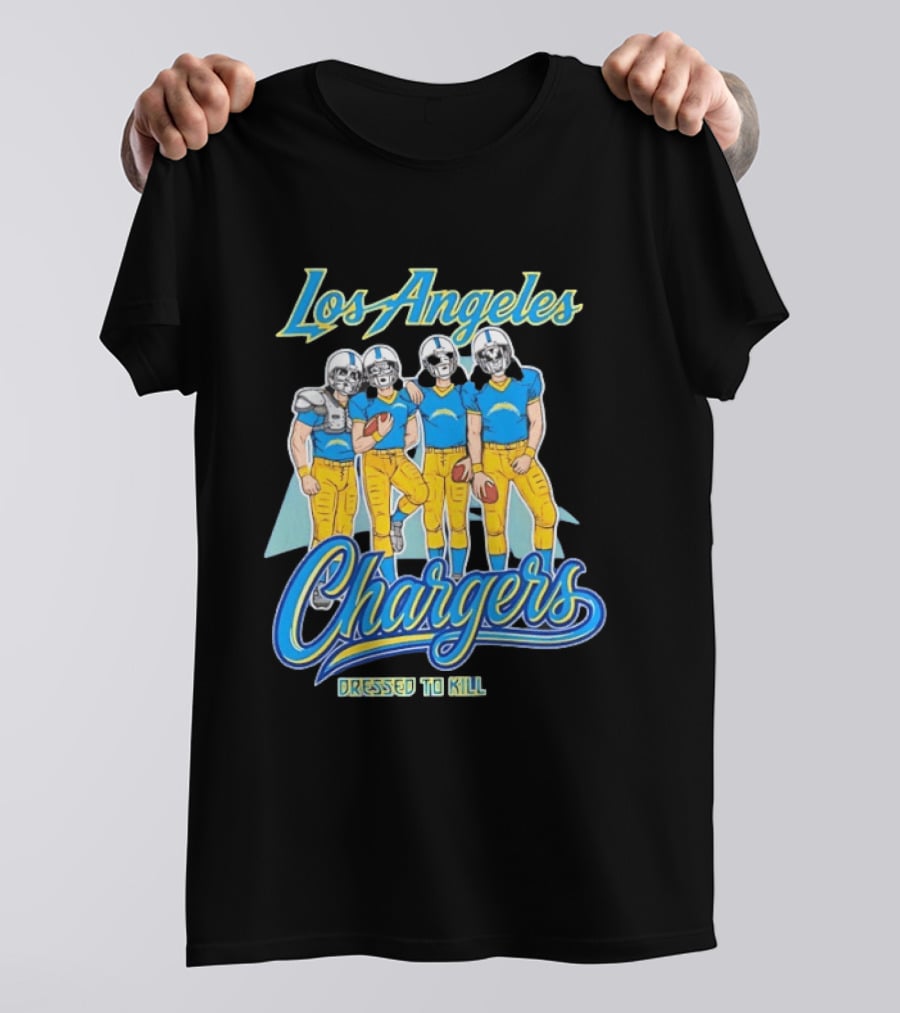 Los Angeles Chargers Dressed To Kill Players Skull Faces Cartoon T-Shirt