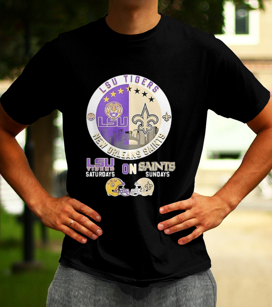 LSU Tigers Saturdays New Orleans Saints Sundays Mashup Helmet T-Shirt