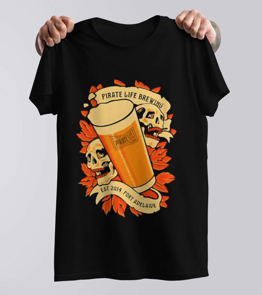 Pirate Life Brewing Est 2014 Port Adelaide Pint Skulls T-Shirt