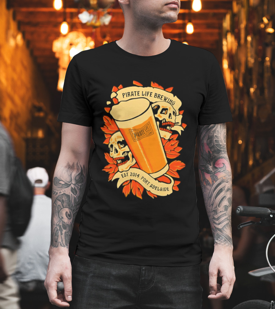 Pirate Life Brewing Est 2014 Port Adelaide Pint Skulls T-Shirt