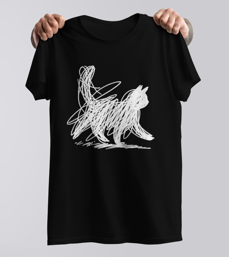 Scribble Cat Minimal Line Art Japanese T-Shirt