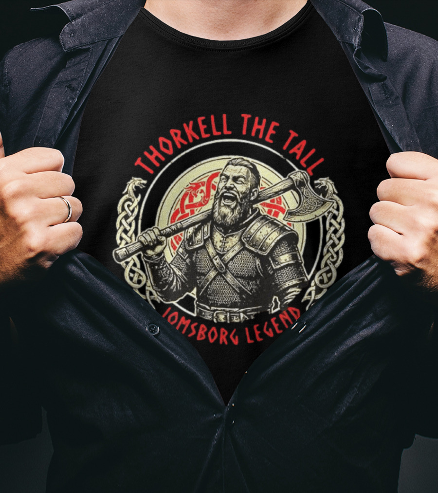 Thorkell The Tall Jomsborg Legend Norse Mythology Viking Warrior With Axe And Celtic Knotwork T-Shirt