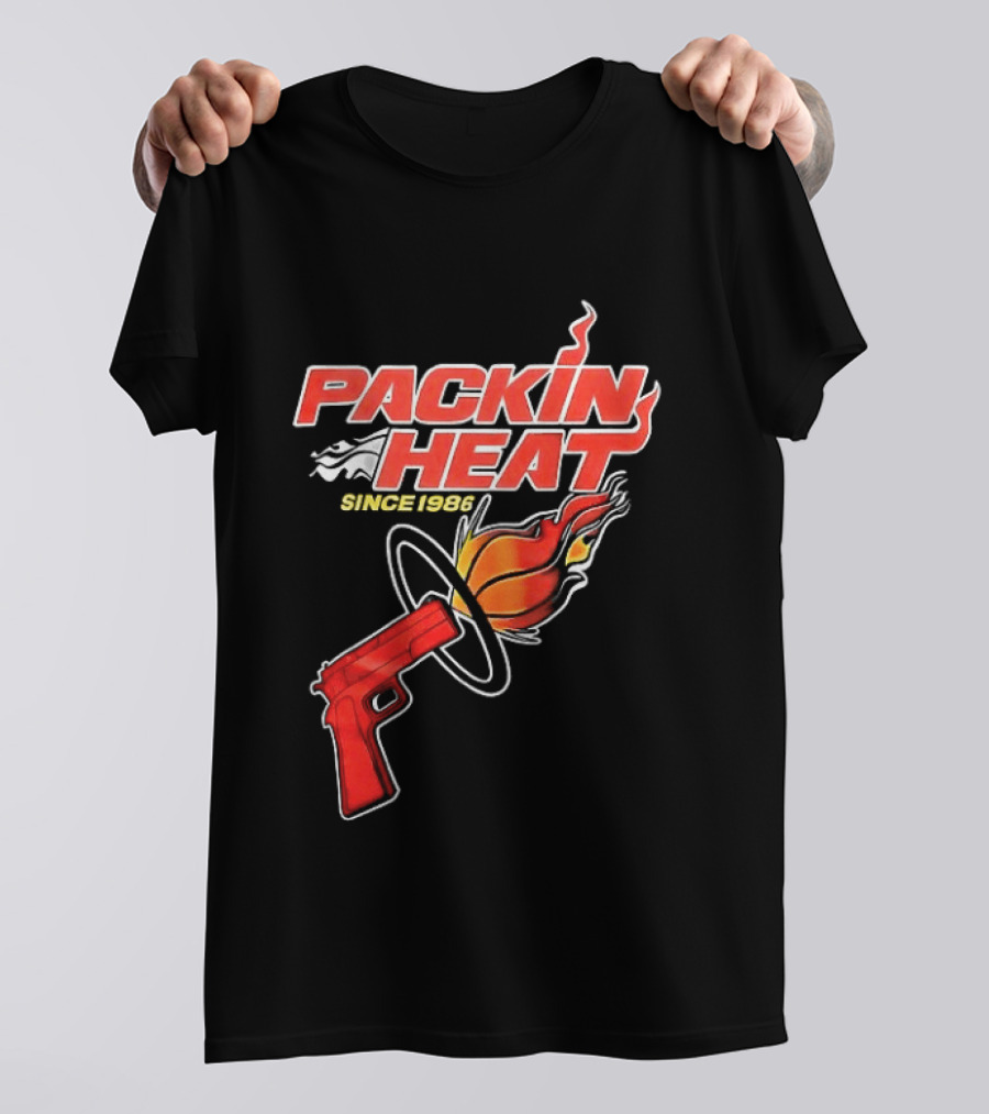 Packin Heat Since 1986 Flaming Basketball And Gun T-Shirt