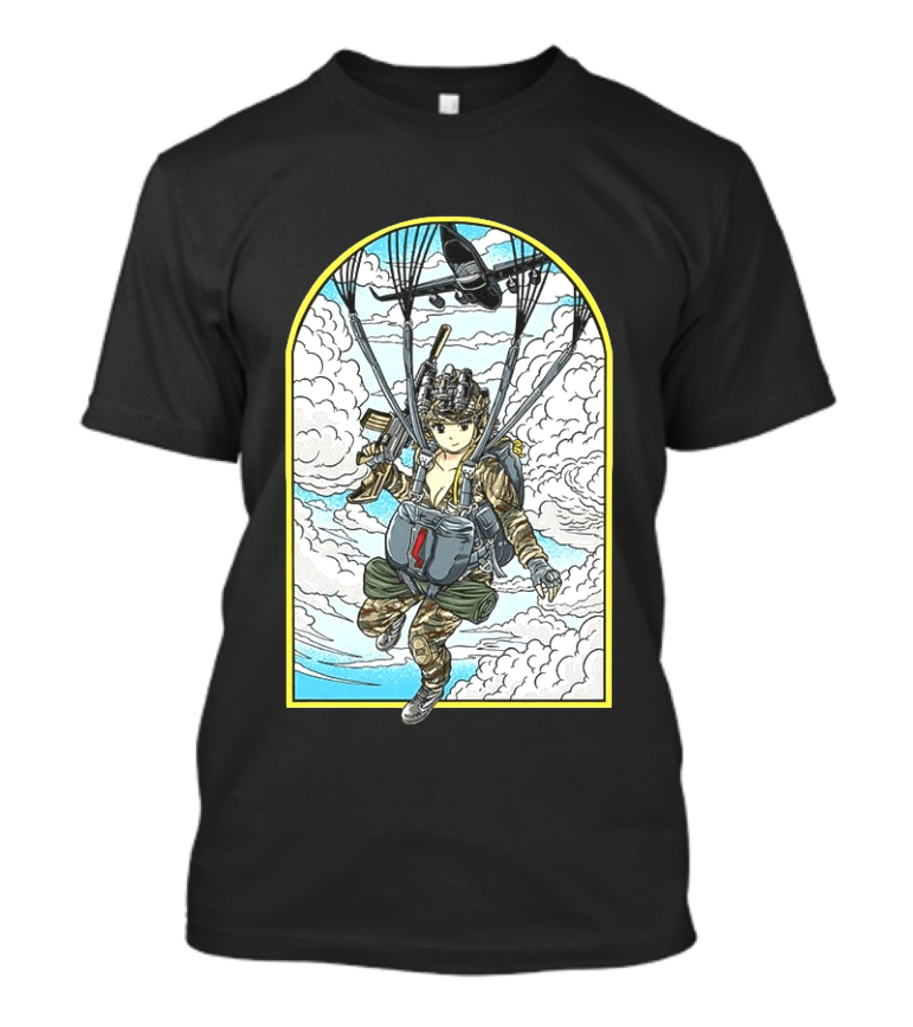 Sky Waifu Anime Paratrooper With Clouds And Plane T-Shirt