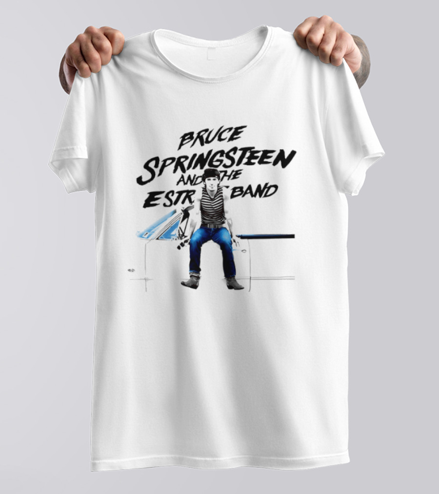 Bruce Springsteen And The E Street Band Photo Vintage Style Sitting On Car T-Shirt