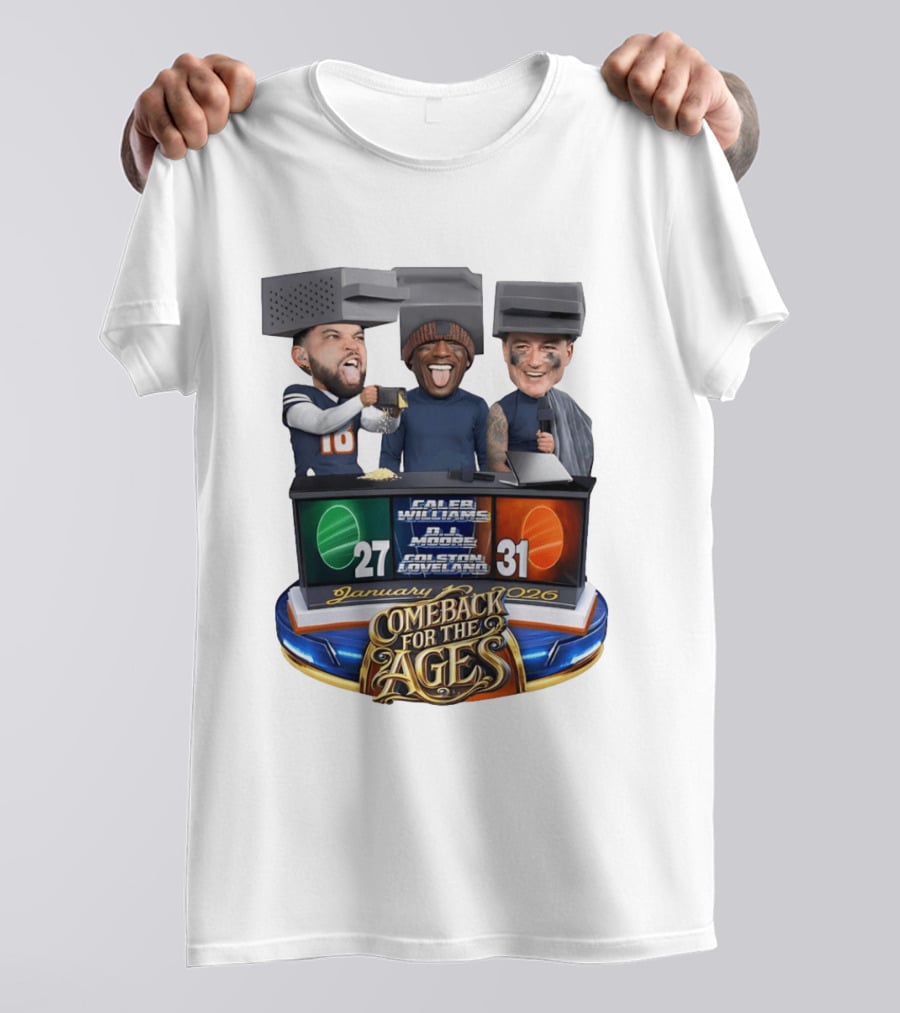 January 2026 Caleb Williams Colston Loveland DJ Moore Cheese Grater Caricature Comeback For The Ages T-Shirt