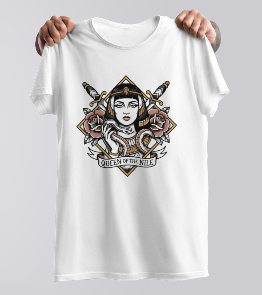 Queen Of The Nile Cleopatra Egyptian Iconic Imagery With Swords And Flowers T-Shirt
