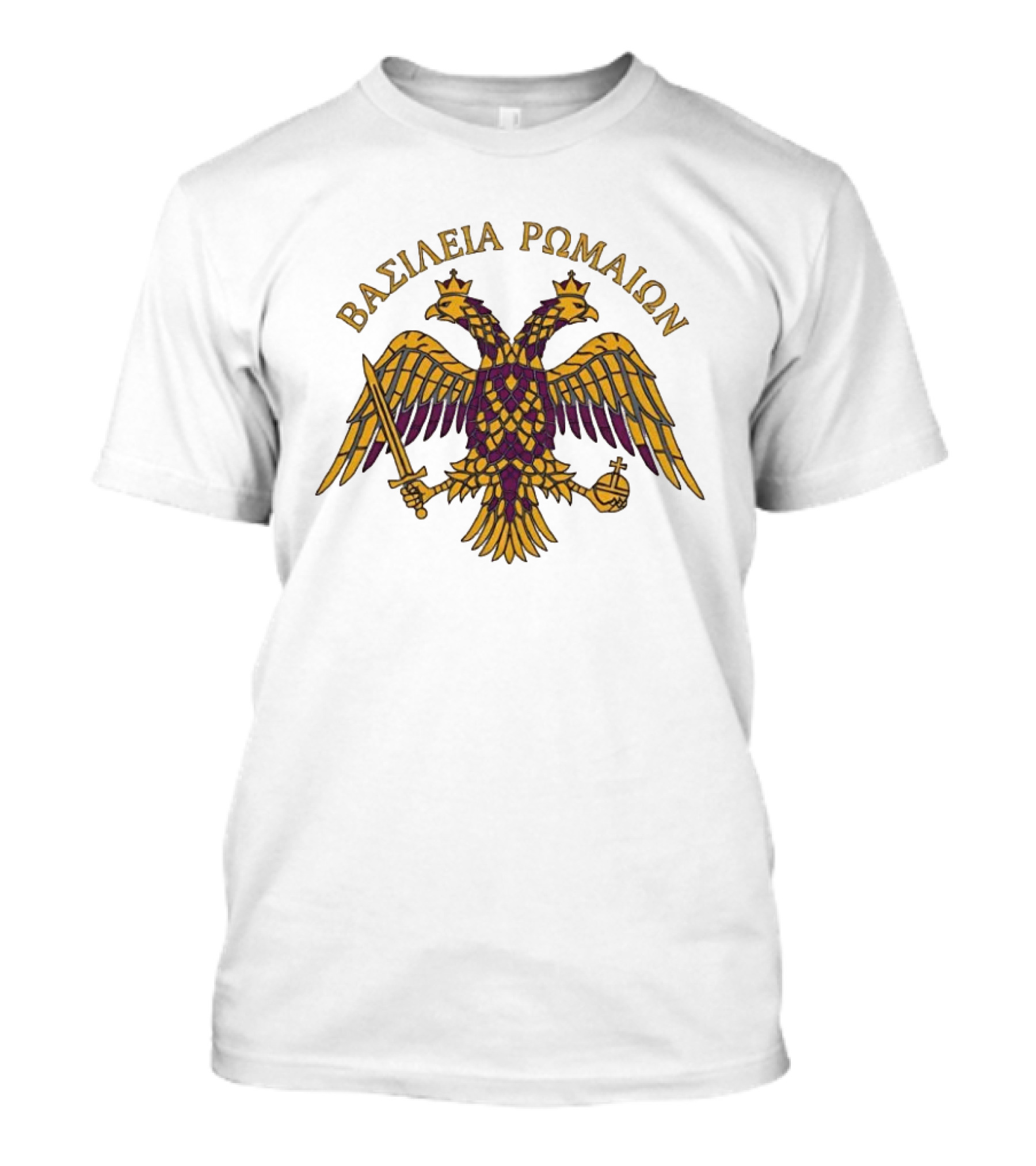 ΒΑΣΙΛΕΙΑ ΡΩΜΑΙΩΝ Byzantine Double Headed Eagle Symbol Greek Orthodox Heritage T-Shirt