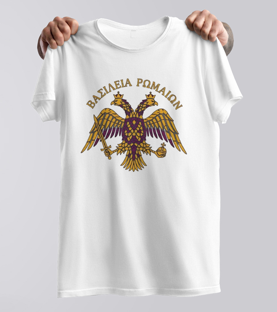 ΒΑΣΙΛΕΙΑ ΡΩΜΑΙΩΝ Byzantine Double Headed Eagle Symbol Greek Orthodox Heritage T-Shirt