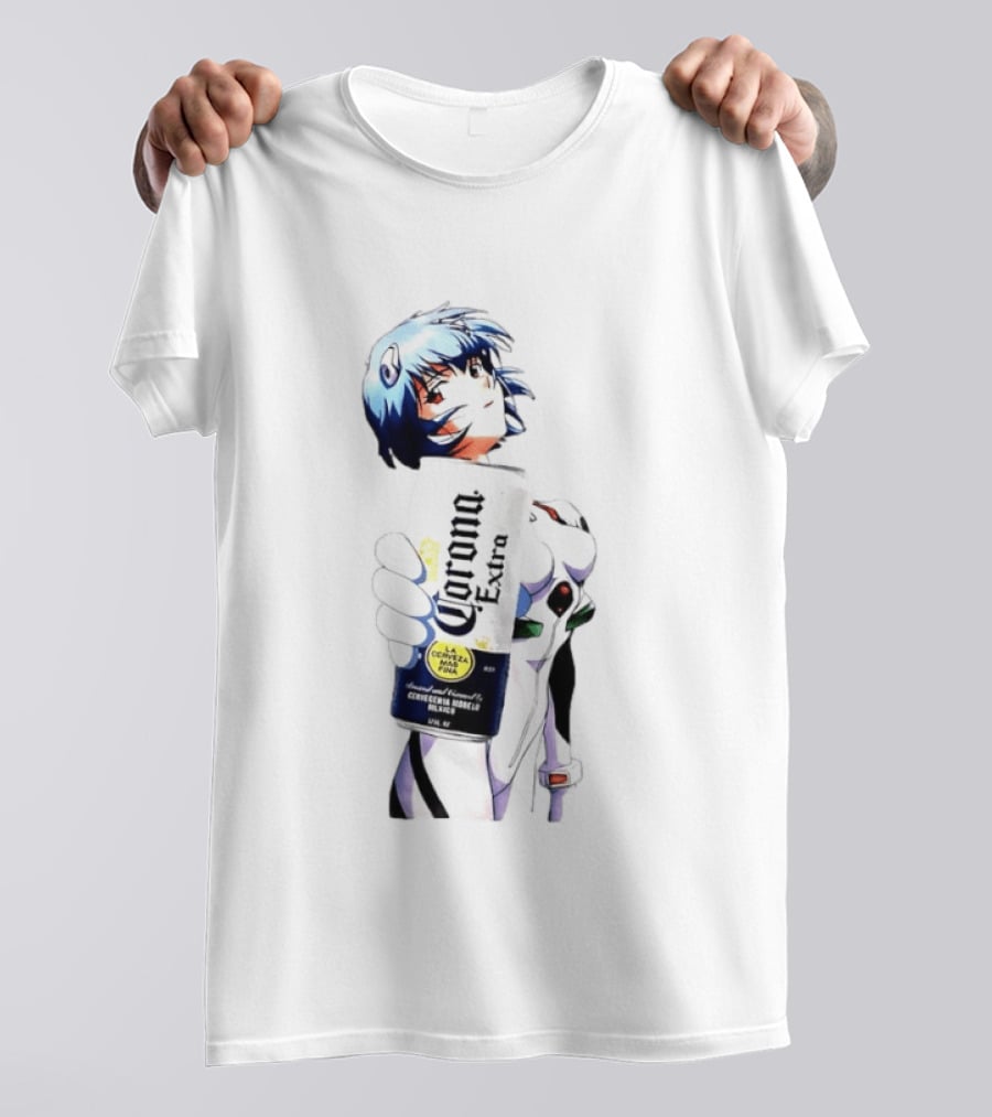 Evangelion Rei Ayanami Holding Corona Extra Beer Can Image T-Shirt