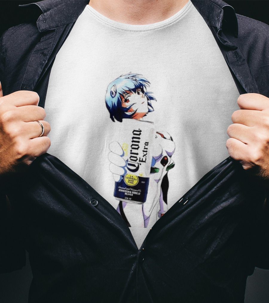 Evangelion Rei Ayanami Holding Corona Extra Beer Can Image T-Shirt
