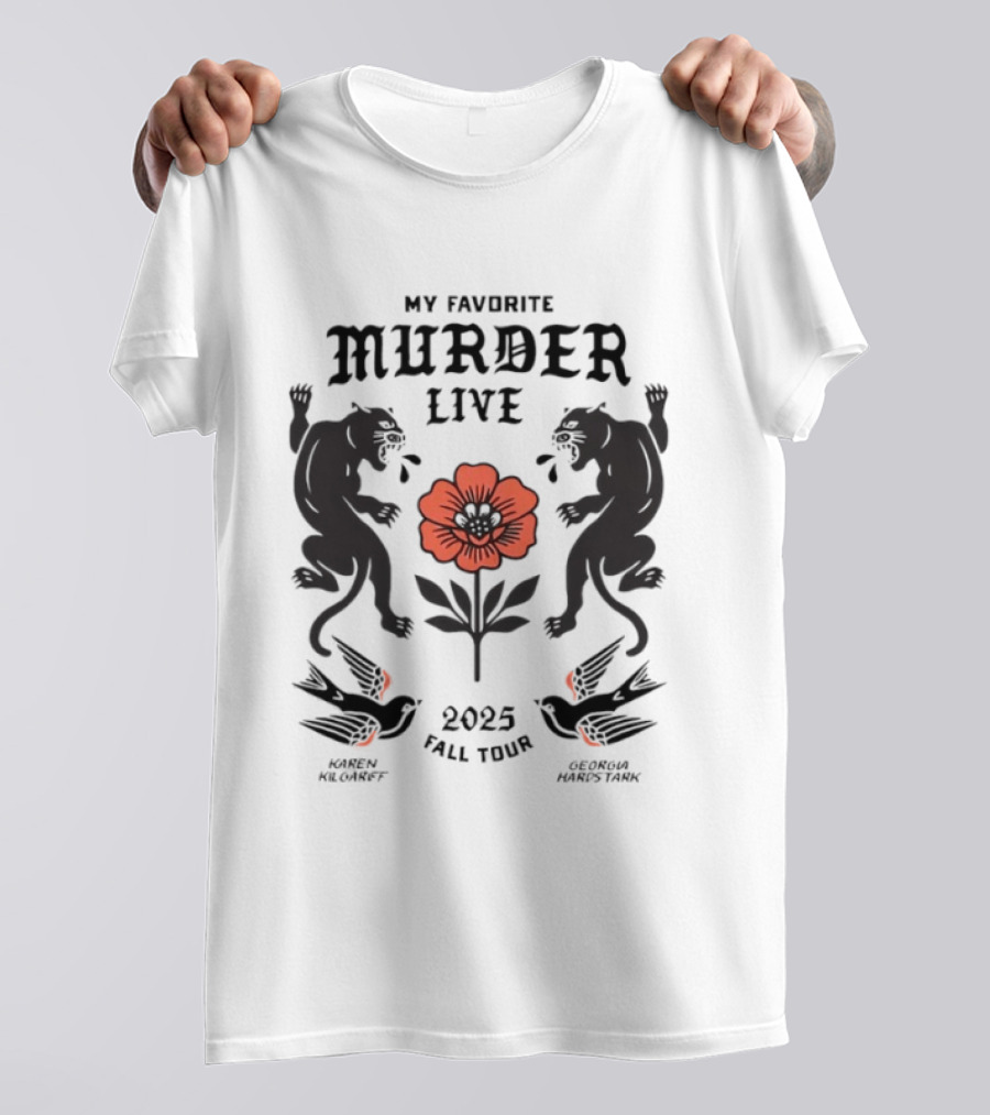 2025 My Favorite Murder Live Fall Tour Event With Floral And Panther Motif T-Shirt