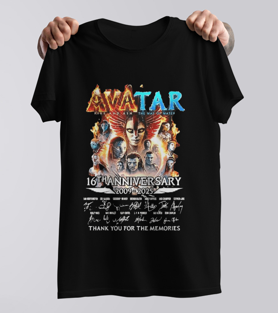 Avatar Fire And Ash The Way Of Water 16th Anniversary 2009 2025 Thank You For The Memories T-Shirt
