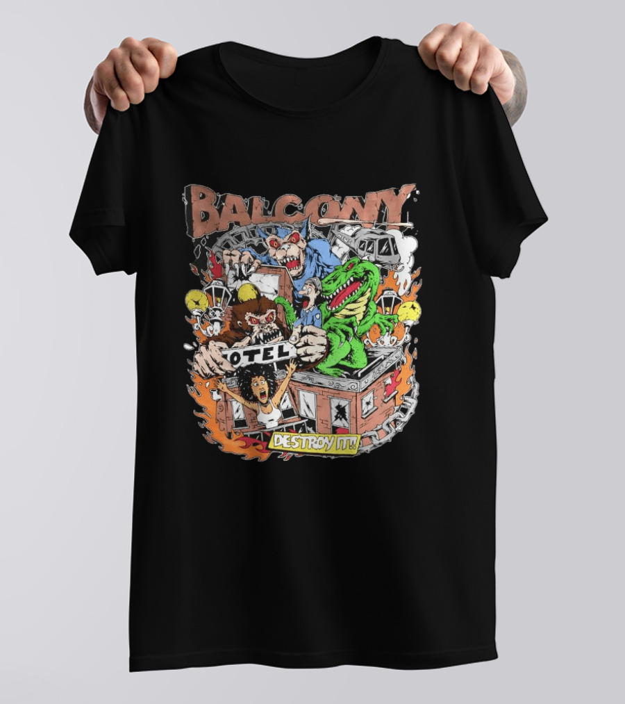 Balcony Hotel Rampage Cartoon Destroy It Monsters And Chaos T-Shirt