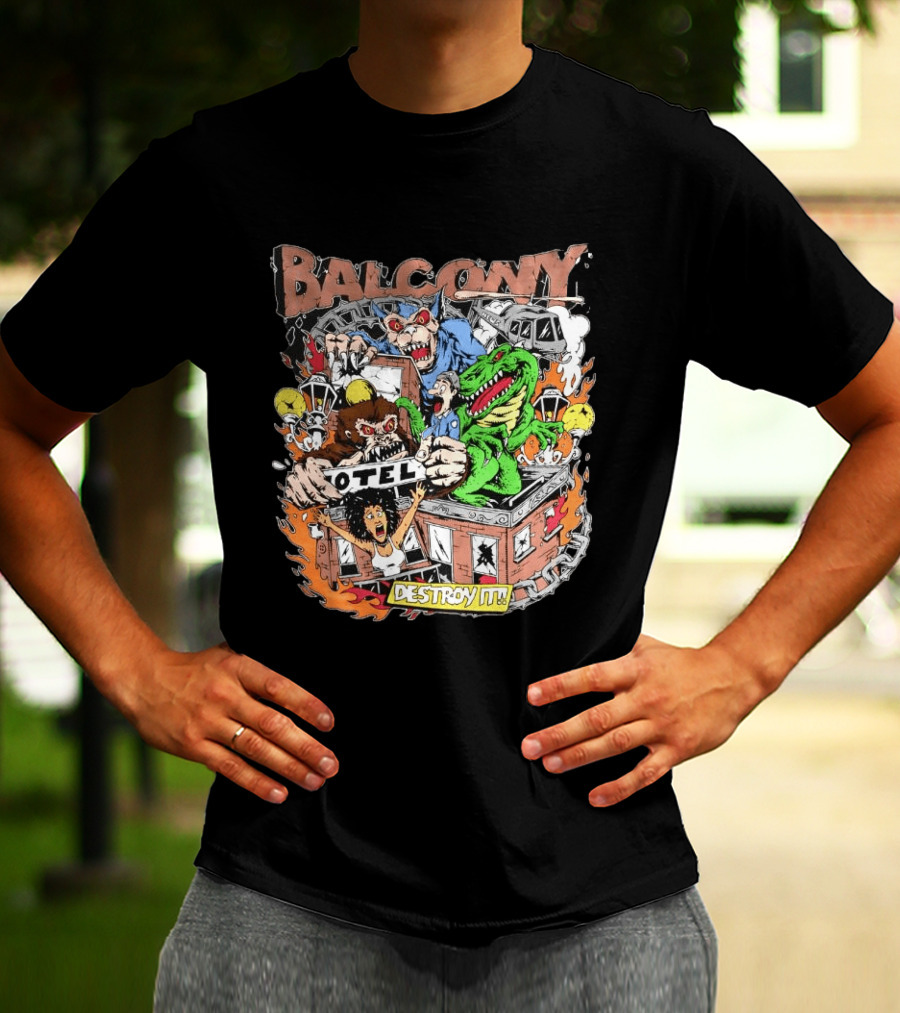 Balcony Hotel Rampage Cartoon Destroy It Monsters And Chaos T-Shirt