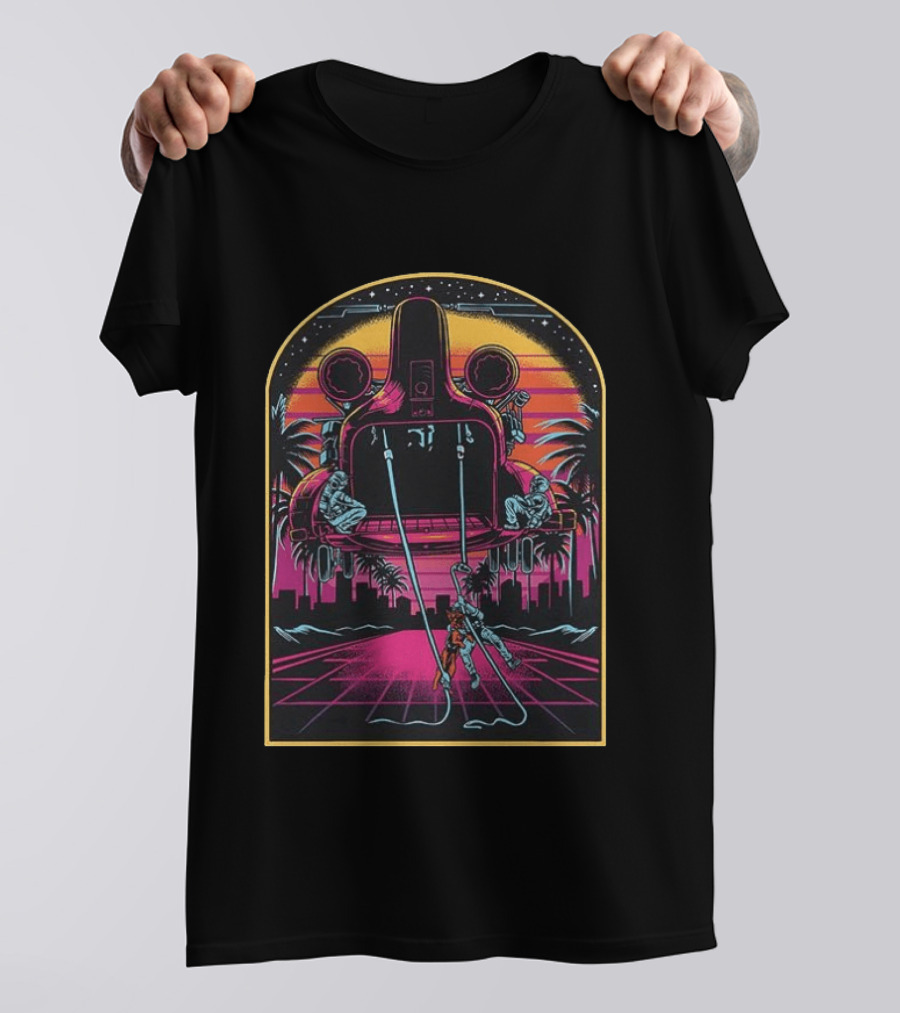 Canine Assault Futurism Cyber Retro Helicopter Adventure T-Shirt