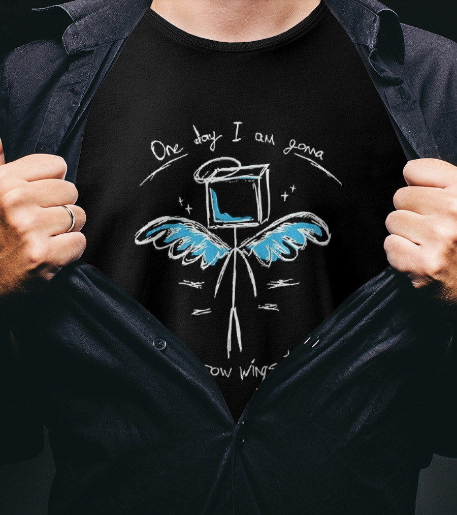 One Day I'm Gonna Grow Wings Stick Figure With Blue Wings T-Shirt