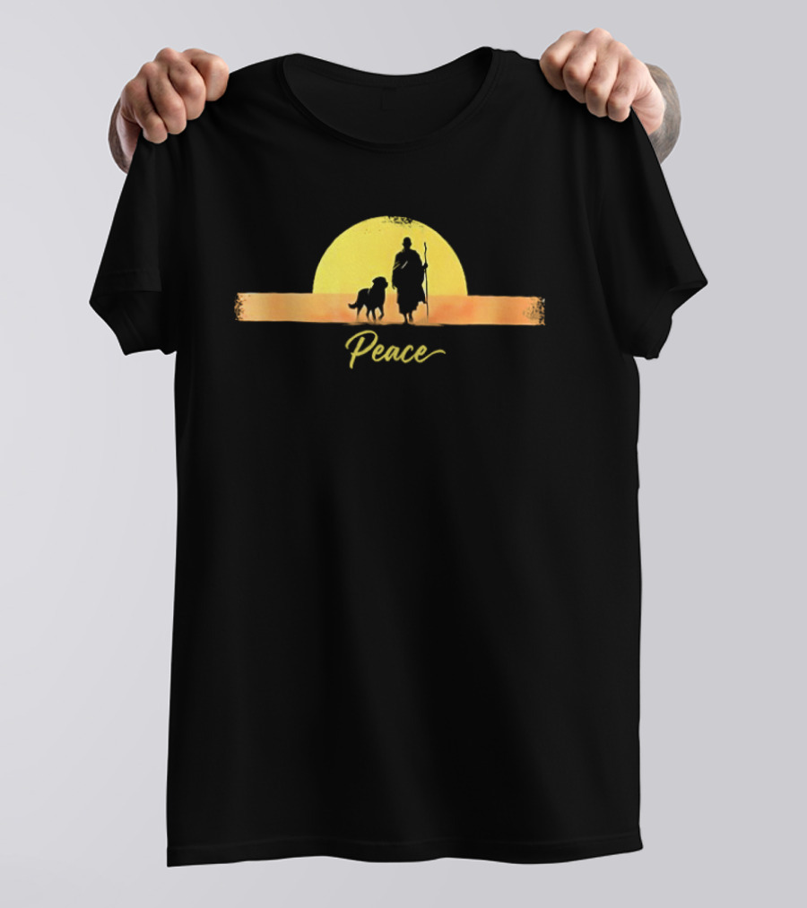 Sunset Walk For Peace Monks And Aloka Dog T-Shirt
