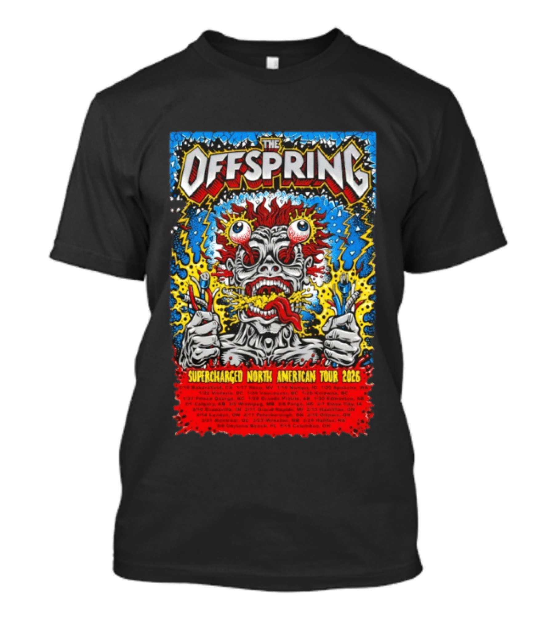 The Offspring Supercharged North American Tour 2026 Concert Dates And Venues T-Shirt