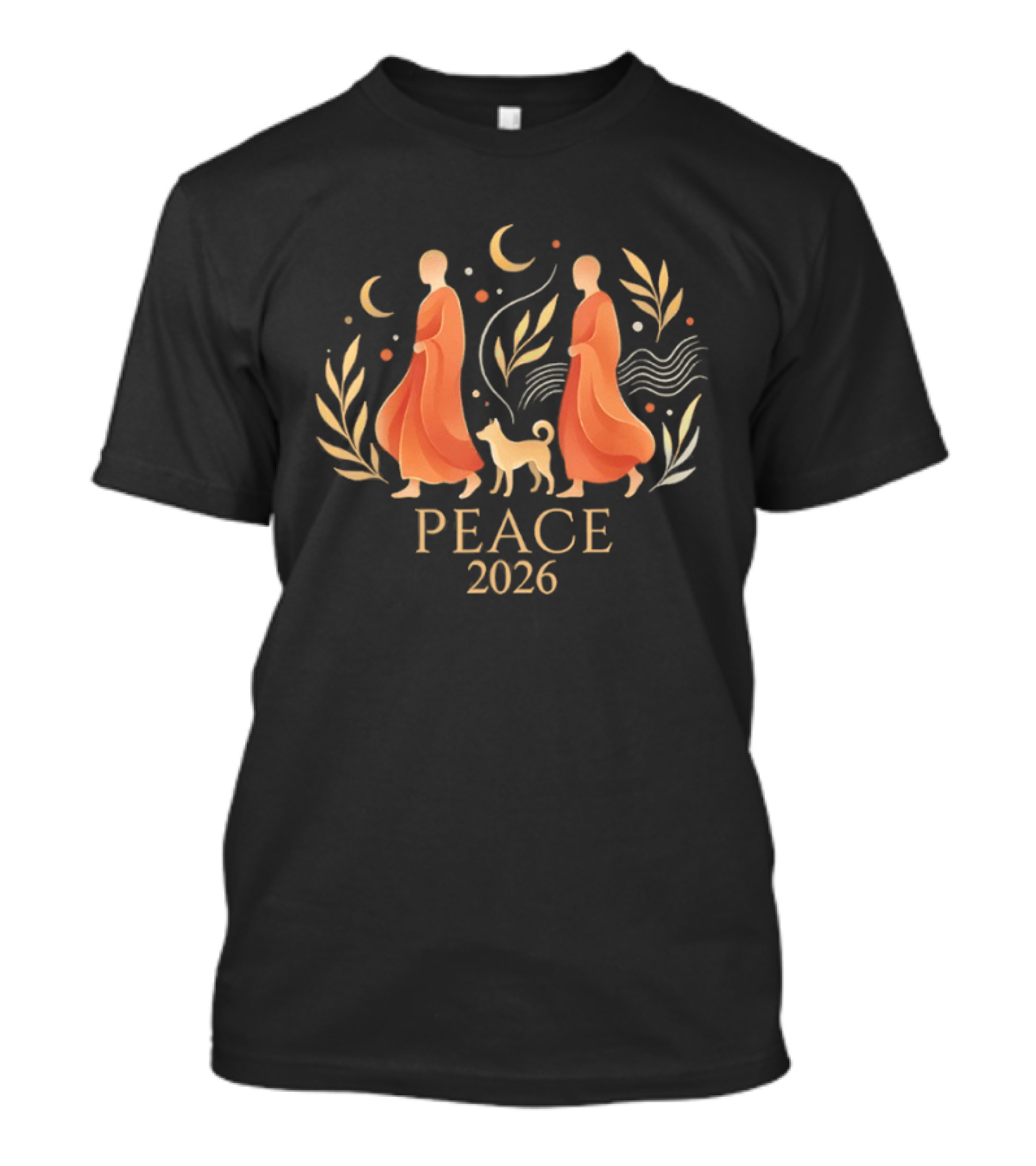 Peace 2026 Walk Monks With Dog Spiritual Harmony T-Shirt