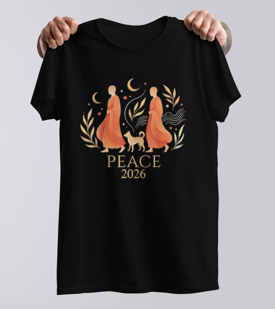 Peace 2026 Walk Monks With Dog Spiritual Harmony T-Shirt