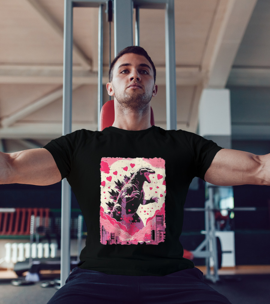 Valentines Day Love Japanese Kaiju Monster With Hearts For Men Women T-Shirt