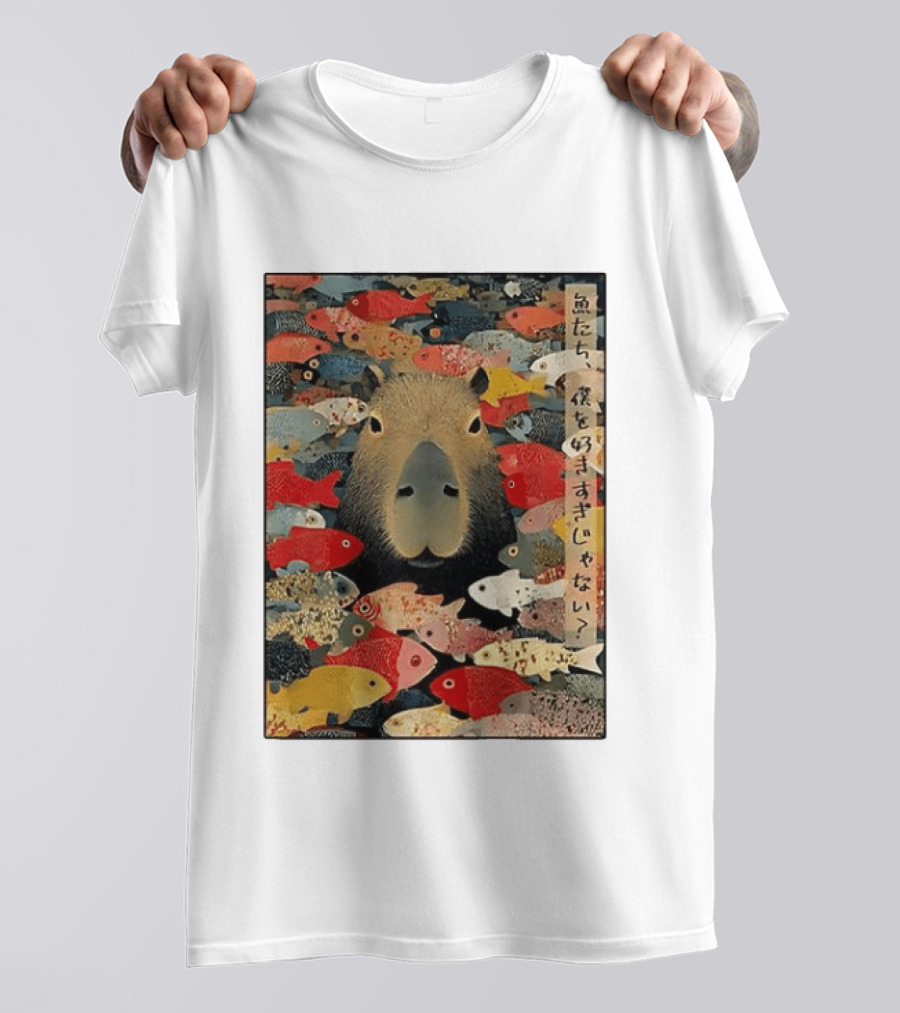 Am I Too Lovable Capybara Surrounded By Colorful Koi Fish T-Shirt