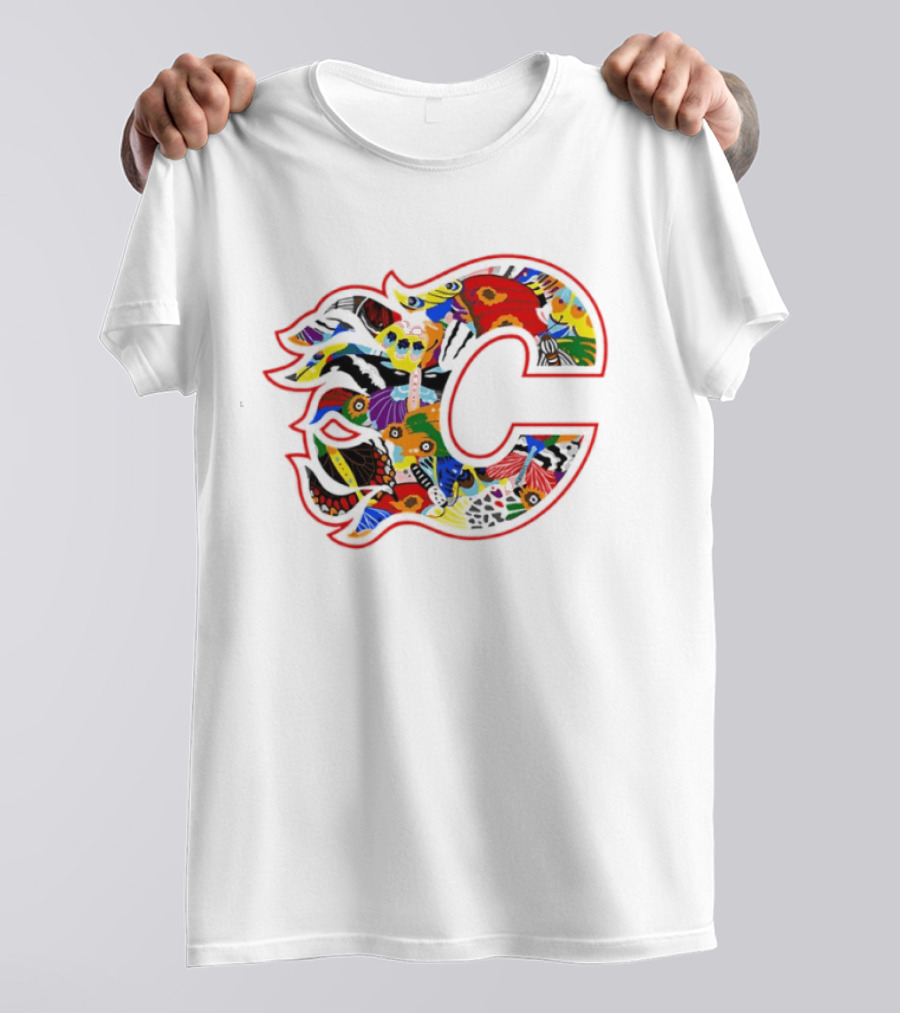Calgary Flames Pride Night Colorful C Flag T-Shirt