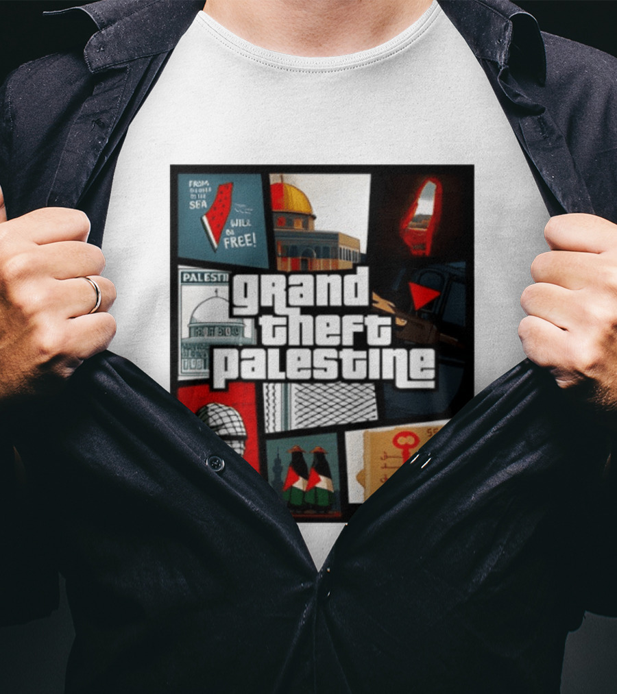 Grand Theft Palestine Dome Of The Rock Sea To Sea Free Palestine RPG Key 55 Flag Cover T-Shirt