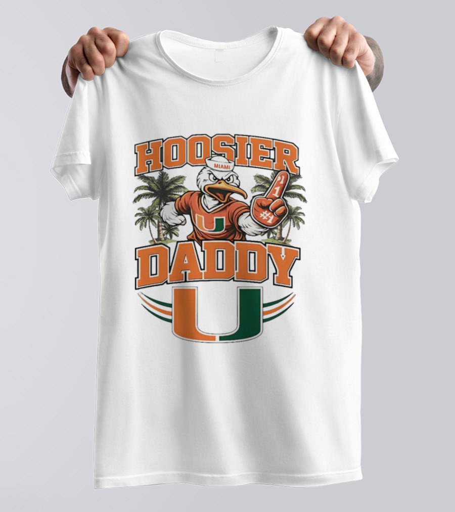 Miami Hurricanes Hoosier Daddy Sebastian The Ibis Number One Fan Palm Trees T-Shirt