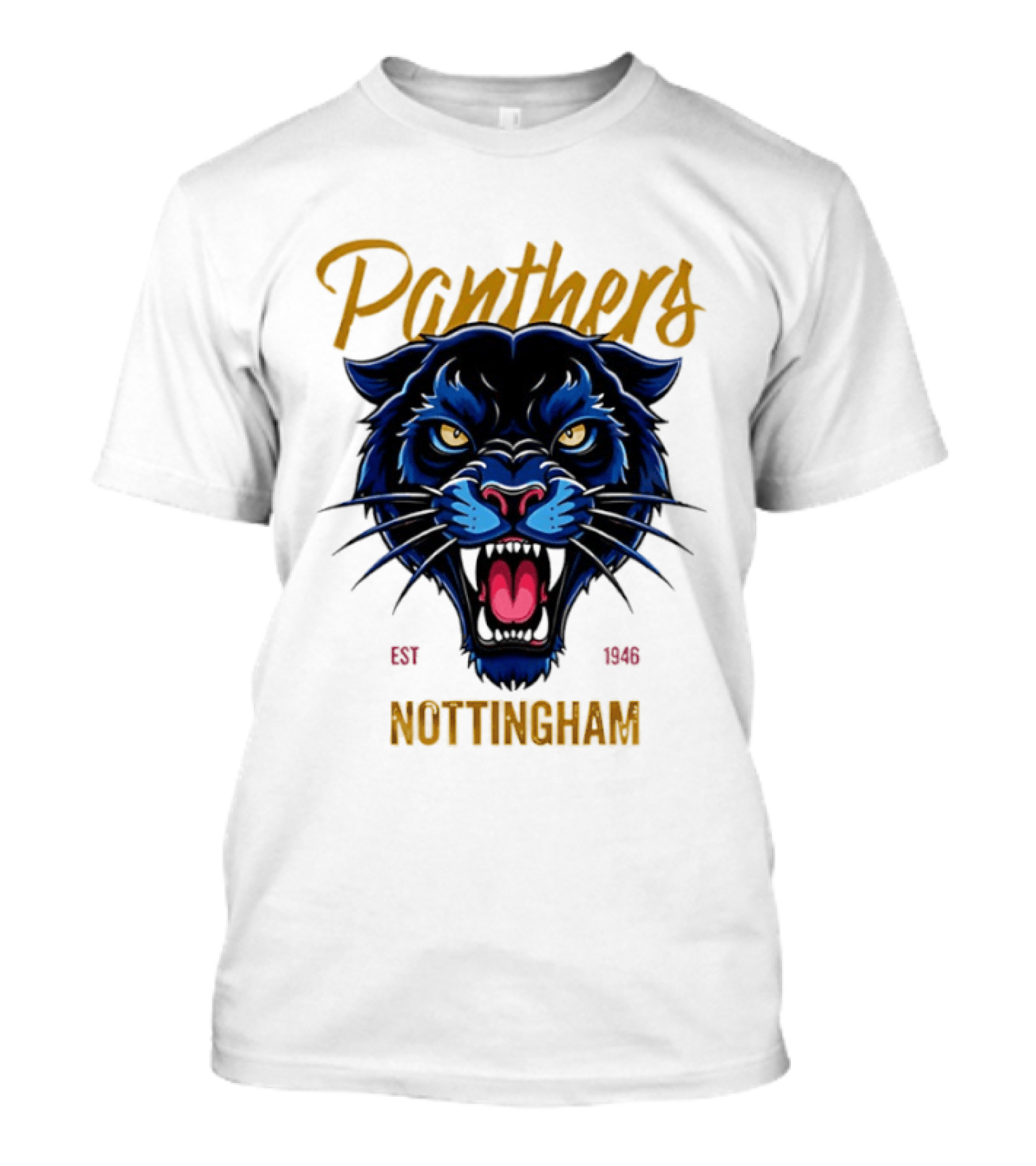 Panthers Nottingham Est 1946 Fierce Blue Panther Face Sports Team T-Shirt