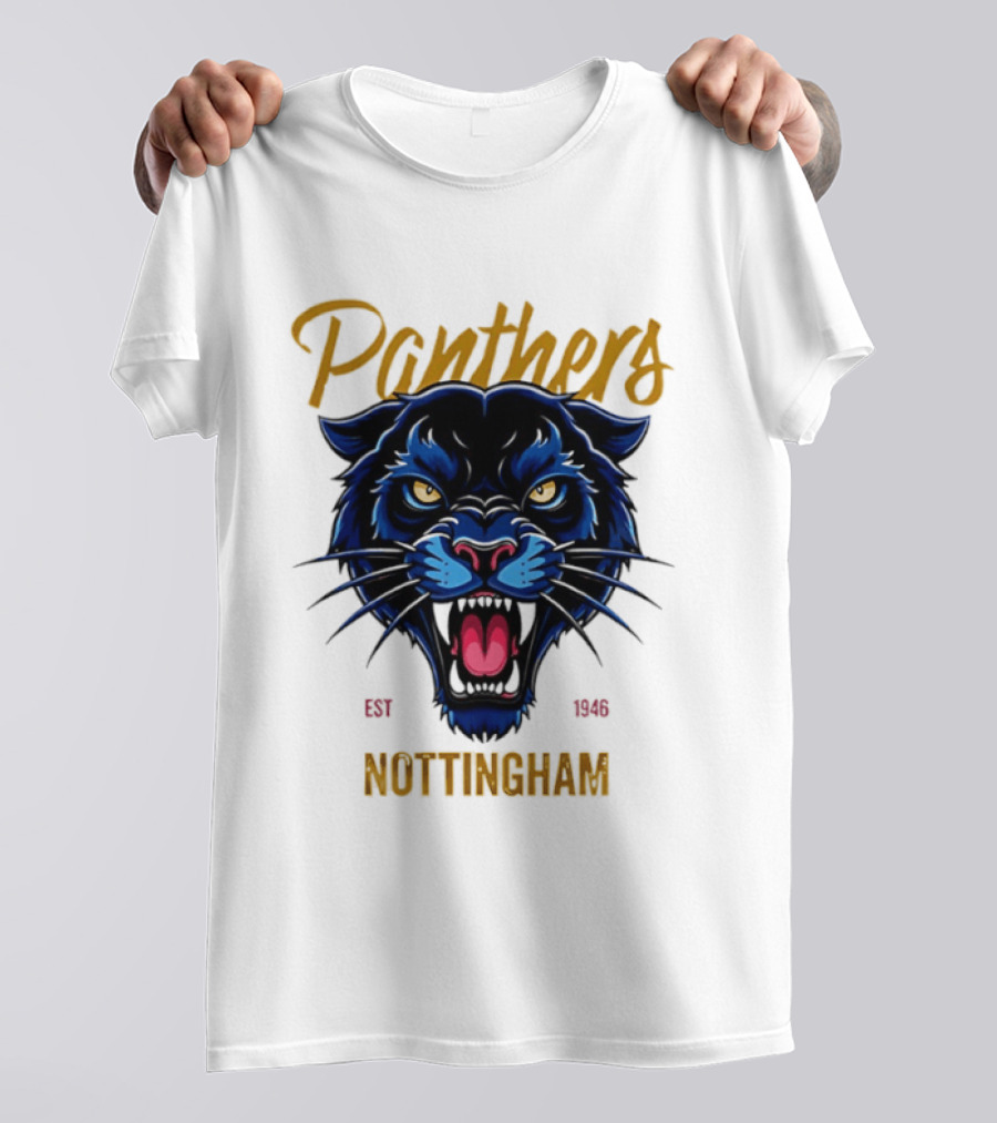 Panthers Nottingham Est 1946 Fierce Blue Panther Face Sports Team T-Shirt