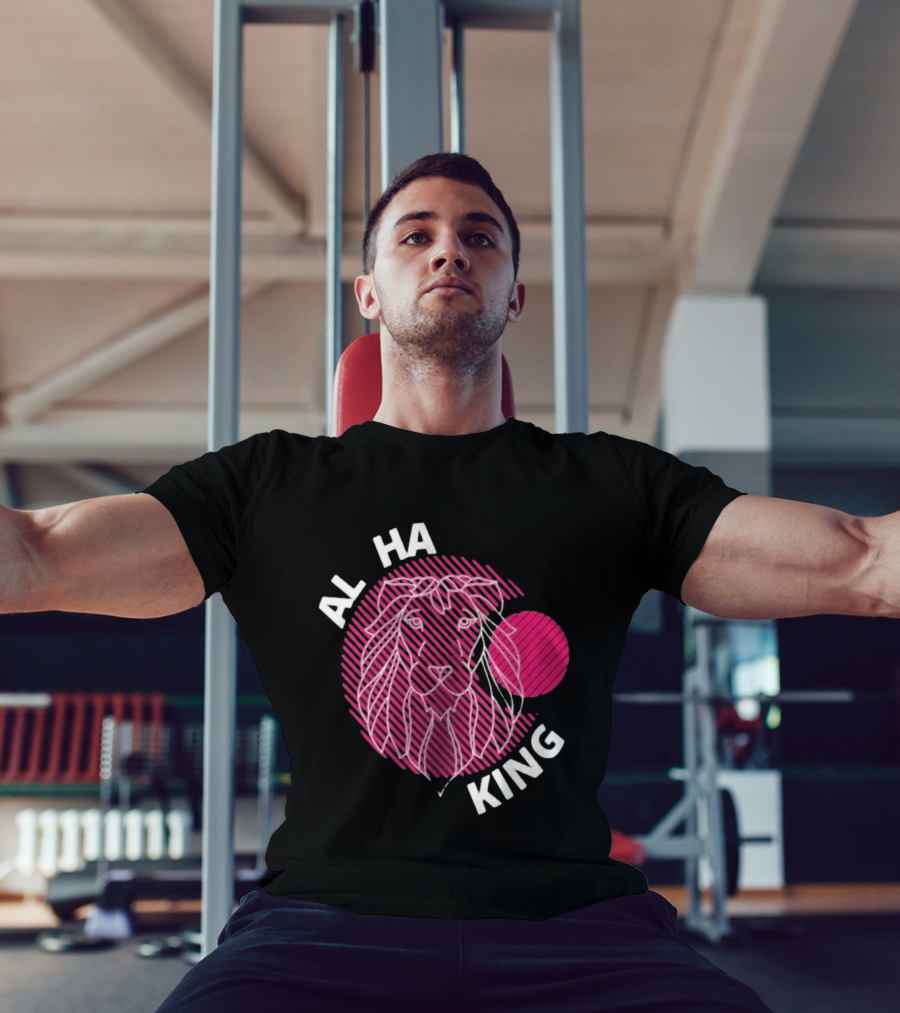 ALPHA KING Lion Graphic Bold Pink Stripes T-Shirt