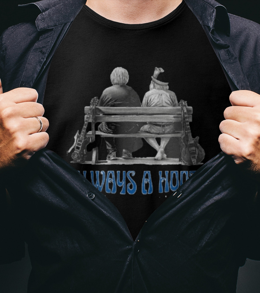 Always A Hoot Jerry Garcia Bob Weir Grateful Dead Bench Scene With Guitars T-Shirt