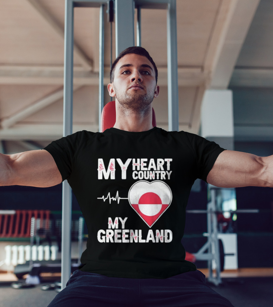 My Heart Country Heartbeat My Greenland Flag Love T-Shirt