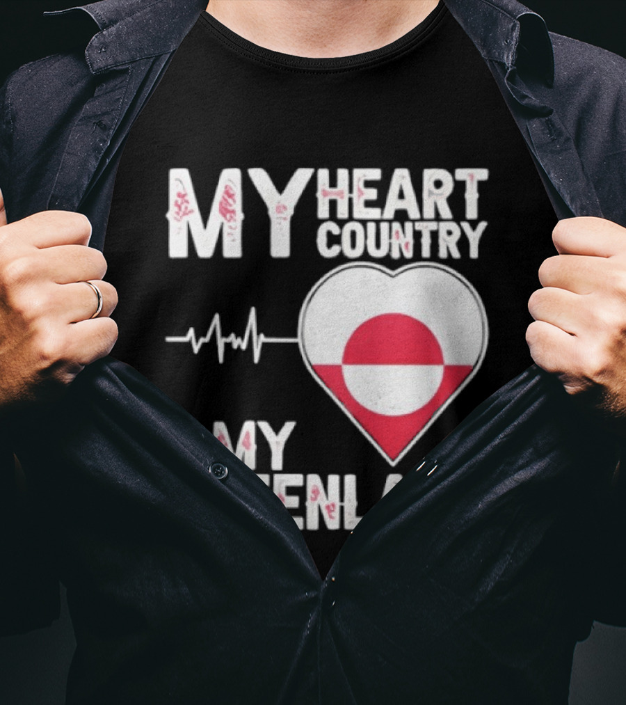 My Heart Country Heartbeat My Greenland Flag Love T-Shirt