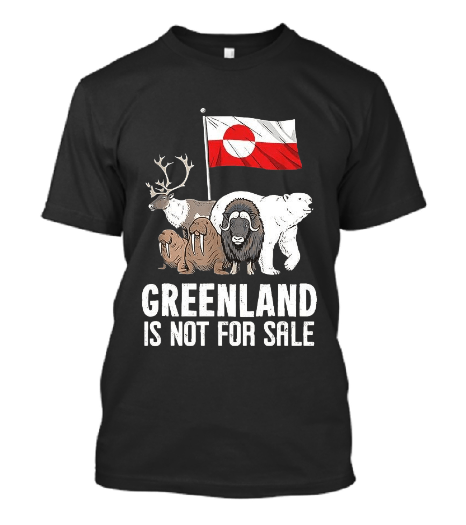 Greenland Wildlife And Flag With Reindeer Walrus Polar Bear Boasting Local Pride T-Shirt