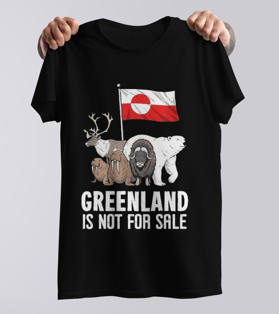 Greenland Wildlife And Flag With Reindeer Walrus Polar Bear Boasting Local Pride T-Shirt