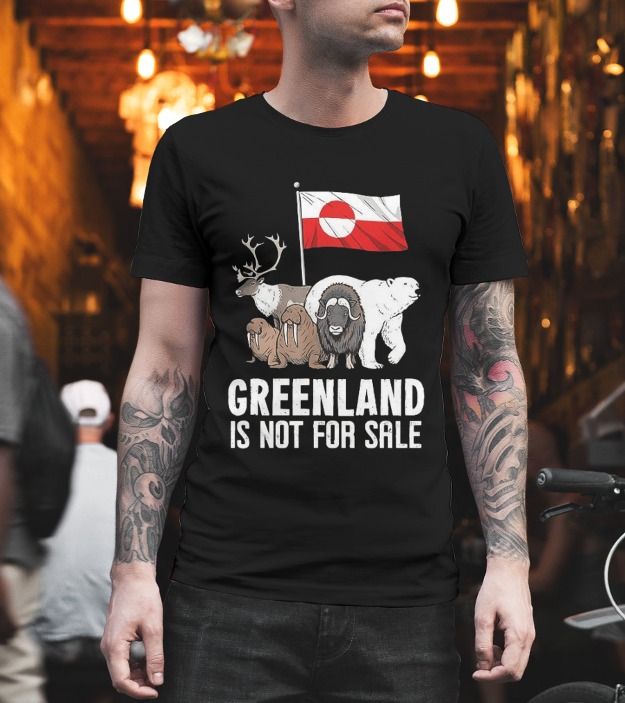 Greenland Wildlife And Flag With Reindeer Walrus Polar Bear Boasting Local Pride T-Shirt