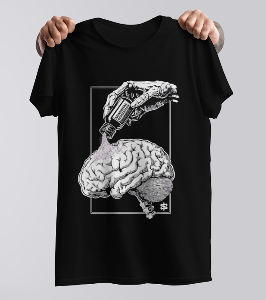 Seasonal Depression Skeleton Hand Pouring On Brain T-Shirt