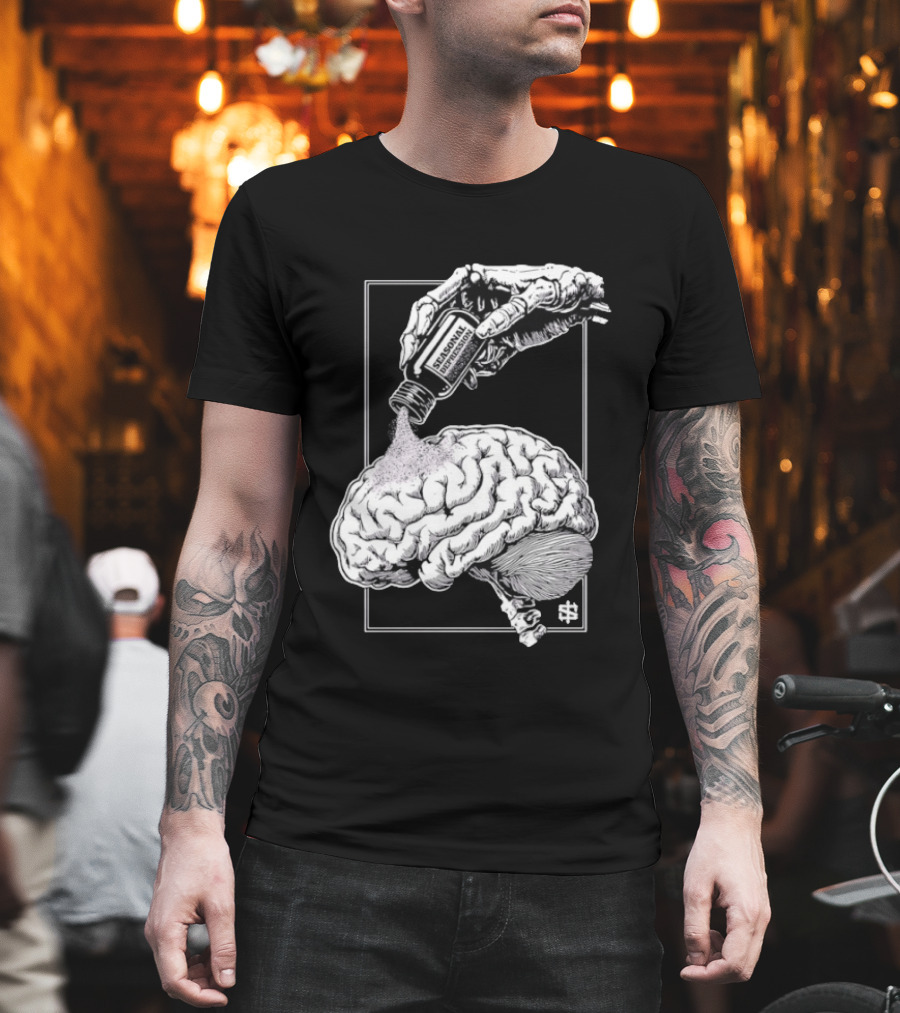 Seasonal Depression Skeleton Hand Pouring On Brain T-Shirt